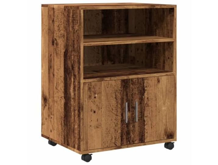 Keeushr Rollschrank Altholz-Optik 60x48x81 cm Holzwerkstoff Offene Fächer, Schrankfach mit Türen, Lenkrollen, 2 arretierbare Rollen, pflegeleicht