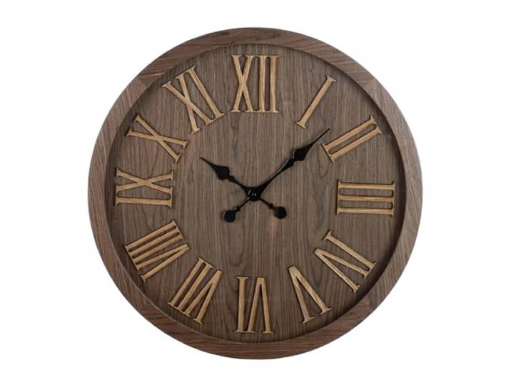 GILDE Wanduhr Wendell - rund - Ø 60cm - braun matt - MDF - Schlichte Uhr - Römische Zahlen