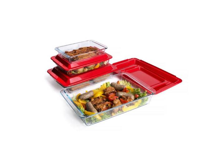 LuxusKollektion Auflaufform Glas-Backform Set 8tlg. Glas-Auflaufformen mit Deckel, Glas, (1-St)
