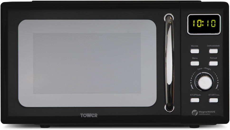 Tower T24041BLK Digital Microwave with Sleek Mirror Door, 800W, 20L, Chrome Black 25.8cm H X 45.1cm W X 35.4cm D