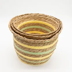 Seagrass & Straw Vase Shaped Baskets  - Natural Yellow & Green - Set of 3