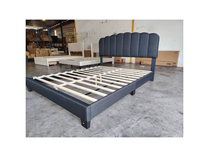 HOMCOM Lit Double 160x200cm Bois Tête Rembourrée Gris Anthracite
