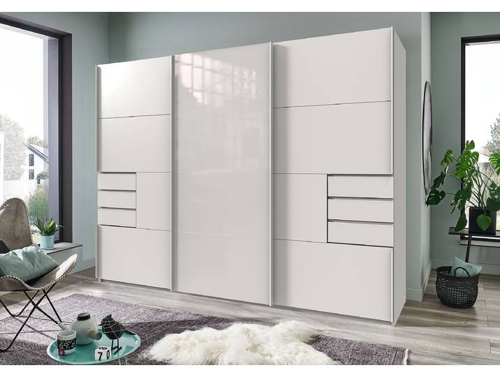 Schwebetürenschrank Saigon - Glas 270cm Weiß/Weiß