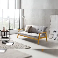 SalesFever Schlafsofa mit Armlehnen | 3 Funktionen | Bezug Webstoff | Beine Eichenholz | B 190 x T 85 x H 81 cm | hellgrau