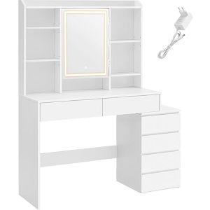 Vasagle Schminktisch RDT624W01, mit Beleuchtung, Spiegel & 6 Schubladen, 117,5 x 145 cm