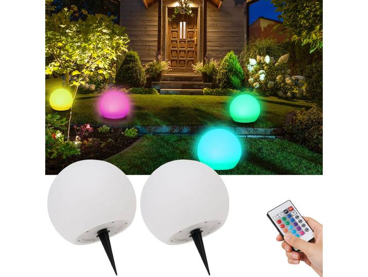 2er-Set LED-Leuchtkugel mit Fernbedienung, solarbetrieben, RGBW, 60 Lu, IP67, Ø 30 cm