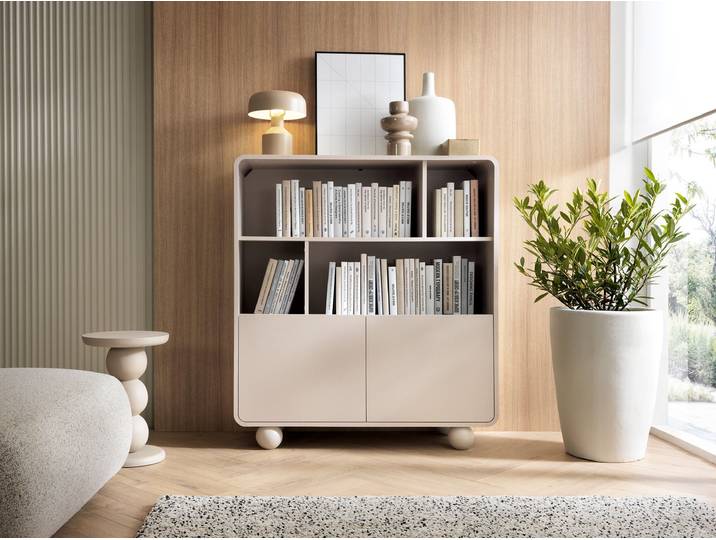 Designer Vitrine-Kommode Layla 108 cm - Beige - Luxusbetten24