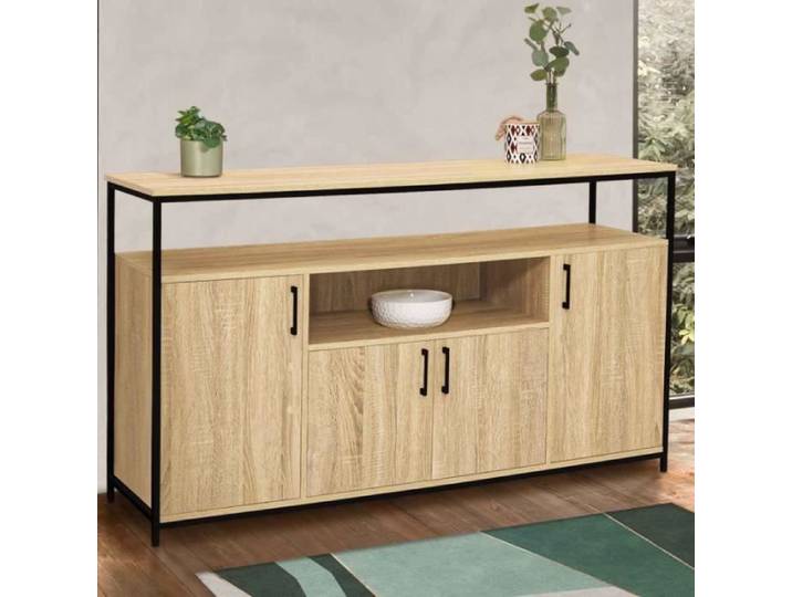 ID MARKET buffet DETROIT 4 portes 140 cm Industriel bois