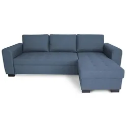 Hamilton, Sofa + Bettsofa, Festes Ecksofa - 3 Plätze - Blauer Stoff - OHNE LAGERUNG UND BETTFUNKTION (Ecksofa)