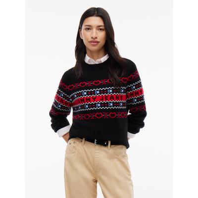 Wollpullover TOMMY JEANS "TJW SWEATER", Damen, Gr. M (40), schwarz, Strick, Obermaterial: 100% Wolle, gemustert, normal, Rundhals, Bündchen, Pullover, Wolle