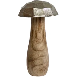Deko Figur Pilz aus Mangoholz - Metall Hut Silber 9x15x9cm - Handgefertigt - Stilvolles Wohnaccessoire für gemütliches Ambiente - Weihnachtsdekoration