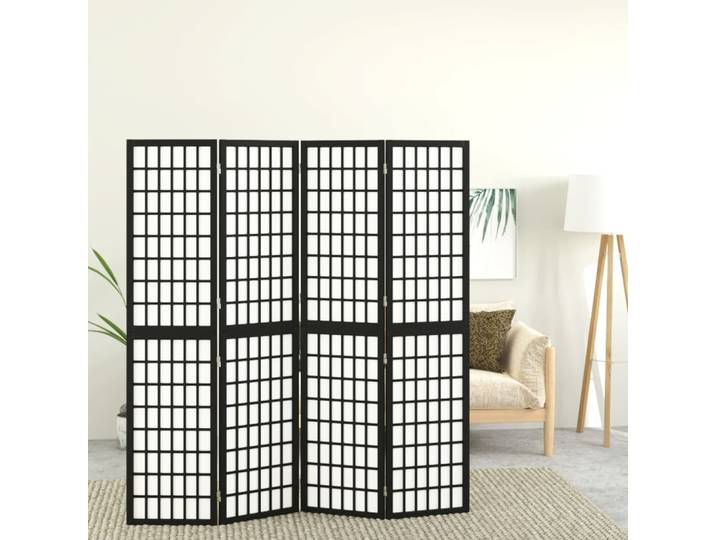 vidaXL 4-tlg. Paravent Japanischer Stil Faltbar 160x170 cm Schwarz