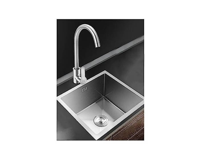Drop-in-Küchenspüle mit Einer Schüssel, handgemachtes Unterbauwaschbecken, Wasserhahn mit hohem Bogen aus gebürstetem Edelstahl, 2 Einlassrohre (Farbe: Silber, Größe: 50 x 30 cm)