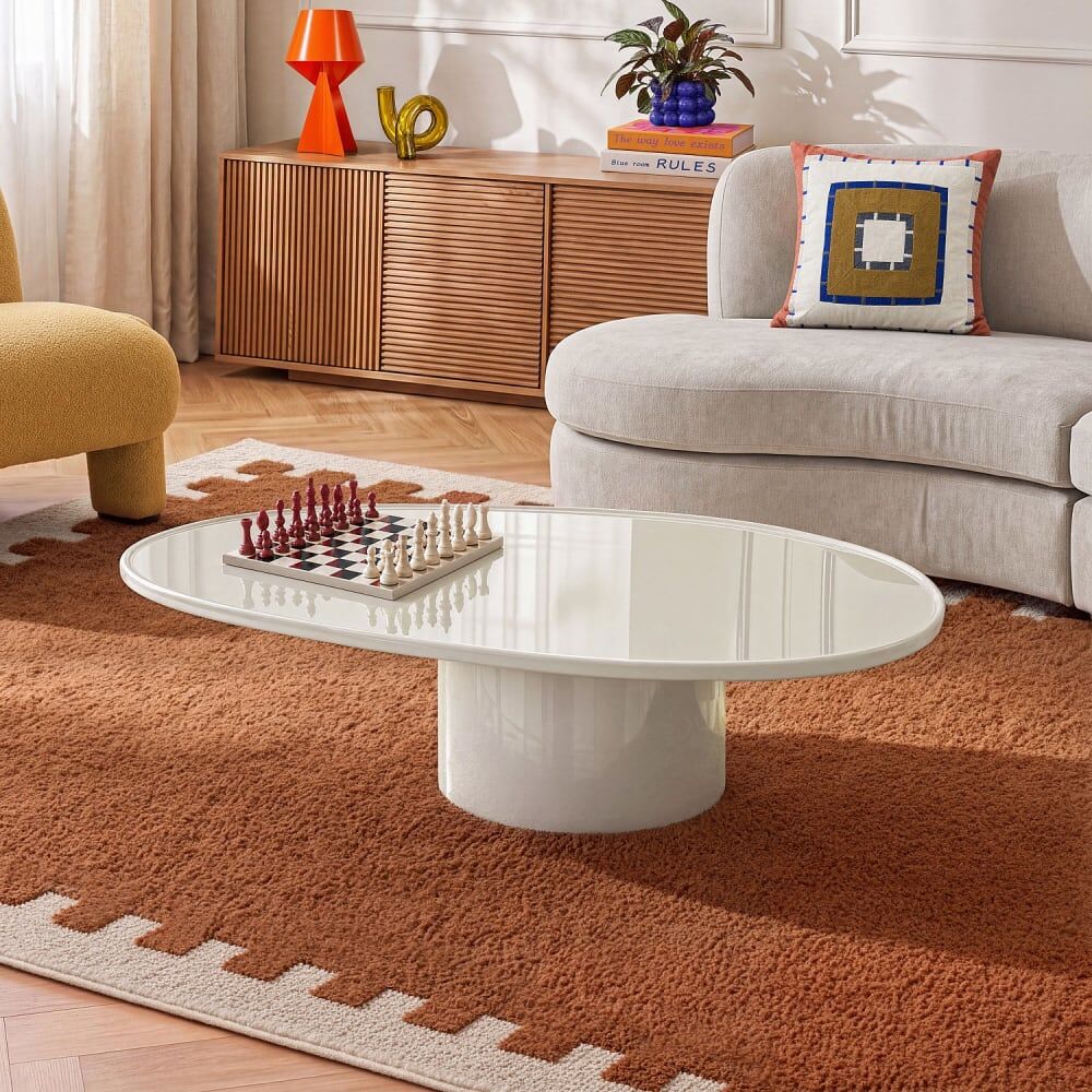 Habitat Table basse organique laquage haute brillance - beige Beige 120x31x80cm