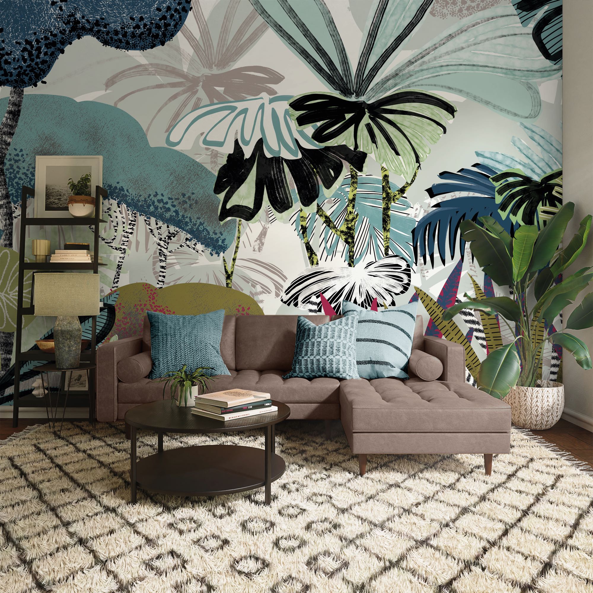 Fototapete KOMAR "Vlies Fototapete - Jolly Jungle - Grösse 350 x 250 cm", bunt (blau), B:350m H:250m, Vlies, Tapeten, Fototapete blau B/L: 350m, Rollen: 1