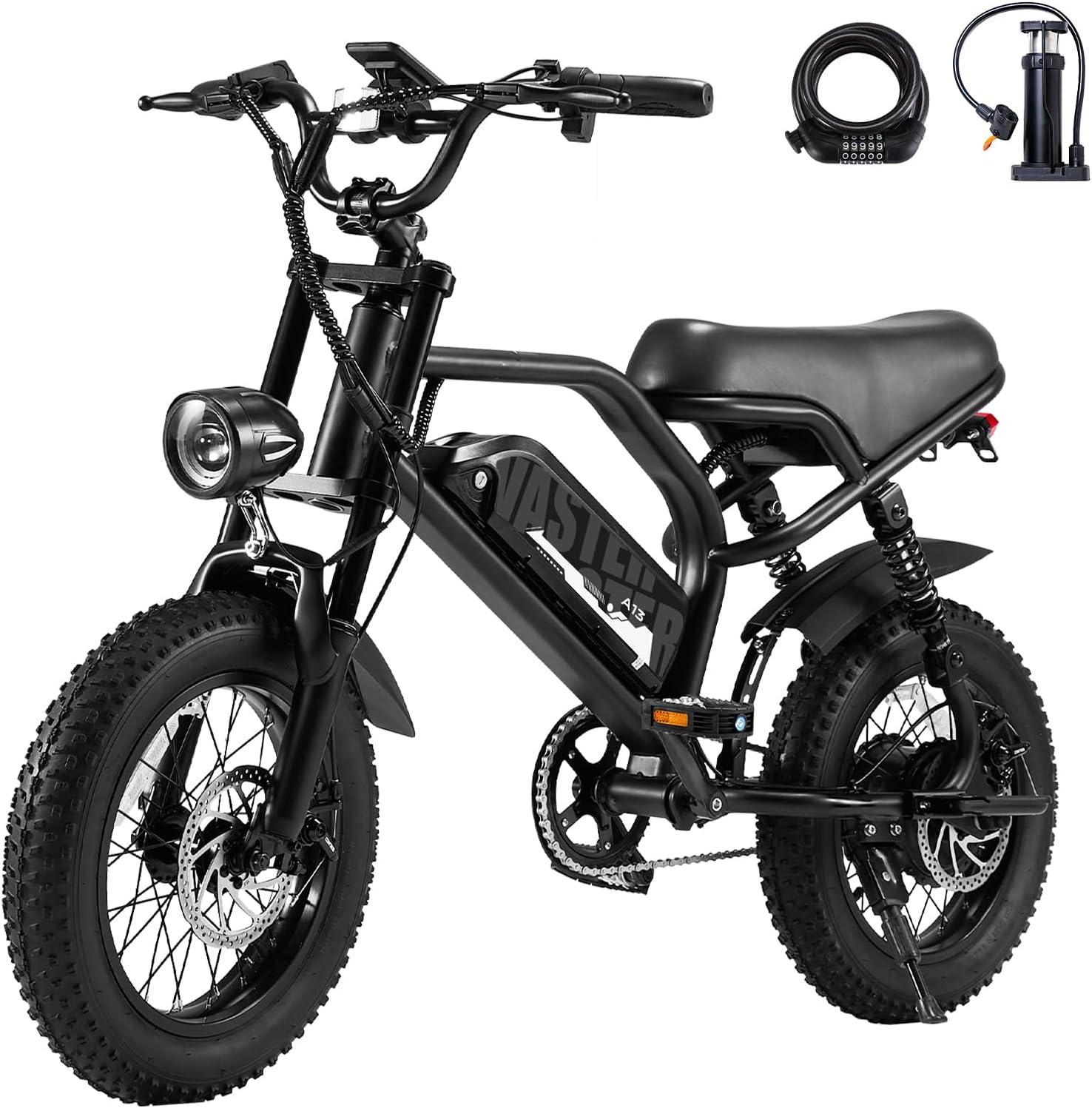 E-Bike Erwachsene Elektrofahrräder, Unter 175 cm, E-Mountainbike 16 * 3.0 Zoll Fat Tire, 250W, 12.8Ah, LCD, Für Schüler, 25 km/h, E-Bikes MTB Schwarz