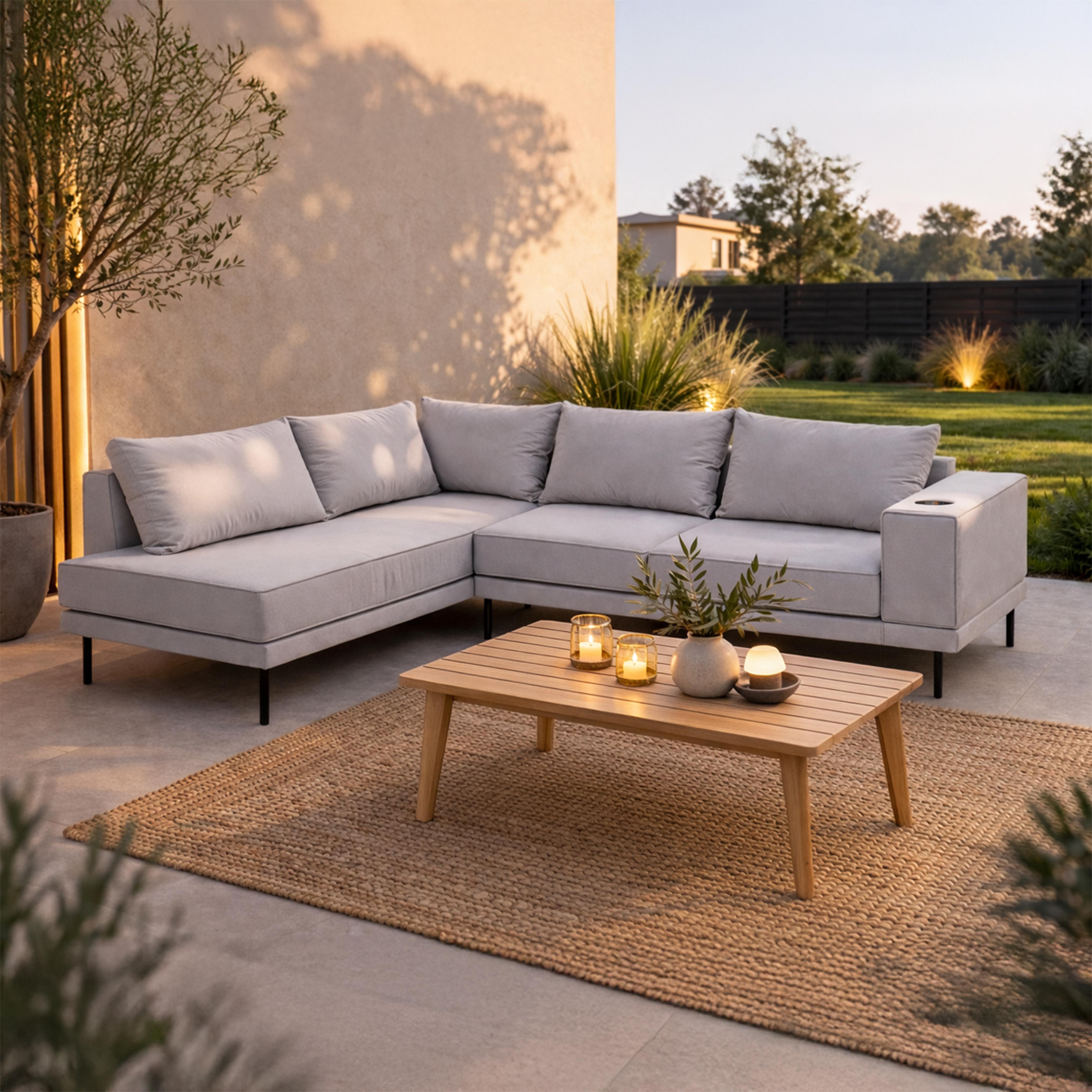 Garten-Ecksofa Volaro S 268x202 cm - Wetterfestes Outdoor & Indoor Lounge-Sofa in Grau, UV-beständig, Links