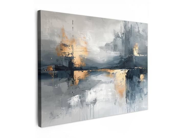 MuchoWow Leinwandbild - Kunst - Grau - Gold - Abstrakt - 80x60 - Malerei, Dunkelgrau, Textil, Kiefer, Rechteckig, 80x60 cm, gerahmt, Bilder & Rahmen, Bilder, Wandbilder