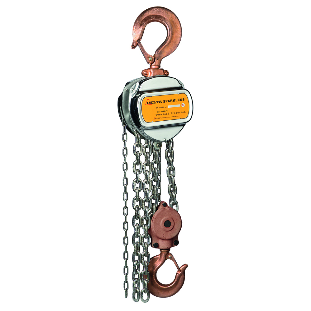 Delta Hoisting Delta Sparkless Funkenarmer Stirnradkettenzug ATEX Zone 1 verzinkte Lastkette Tragkraft 5,0t Länge 3,0m