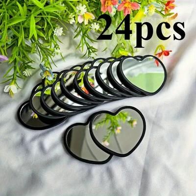 Inspire Daily Merch Portable Travel Love Mirrors Heart shaped Mini Beauty Makeup Mirror Dormitory Glass Girl Gift black