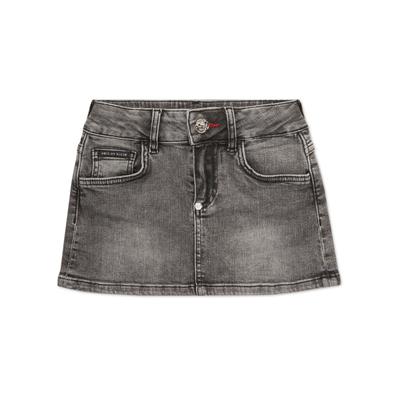 Minirock PHILIPP PLEIN "Minirock", Damen, Gr. 6, 10go, grau smoke, Obermaterial: 92% Baumwolle, 6% Elastomultiester, 2% Elasthan. Futter: 65% Polyester, 35% Baumwolle, Röcke Minirock