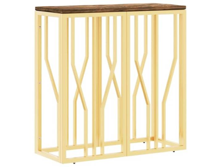 Konsolentisch Gold aus Edelstahl und Recyclingholz, Schmal Handarbeit, einzigartige Maserung , fleckenabweisende Oberfläche, Wandmontage, Universalmodell