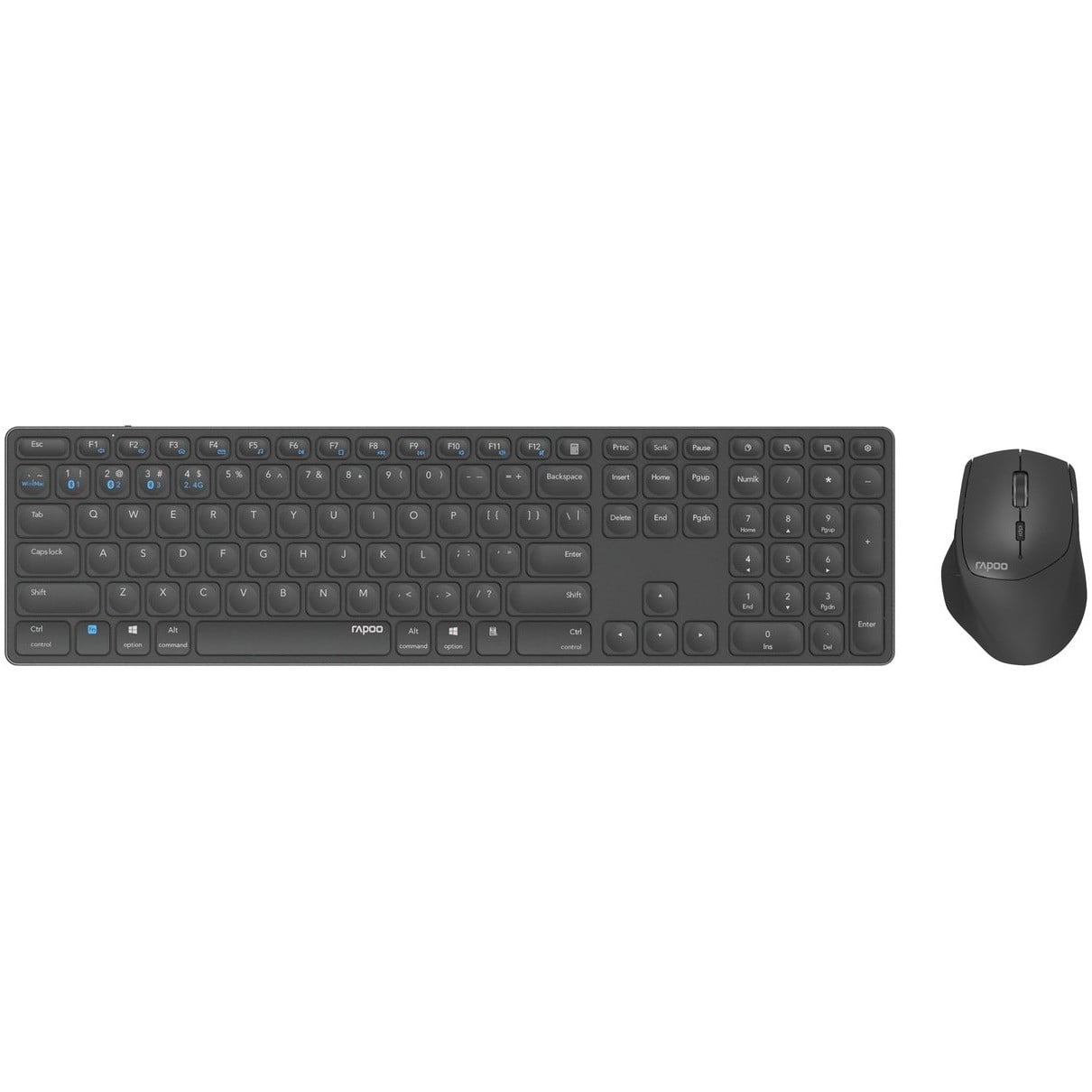 Rapoo 9800M Draadloze Multimode Blade Combo Full Size Toetsenbord en Muis Set - Grijs