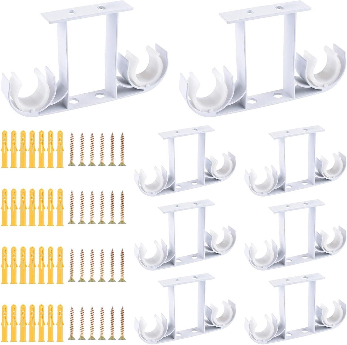 Set van 8 witte dubbele gordijnroede beugels van aluminiumlegering