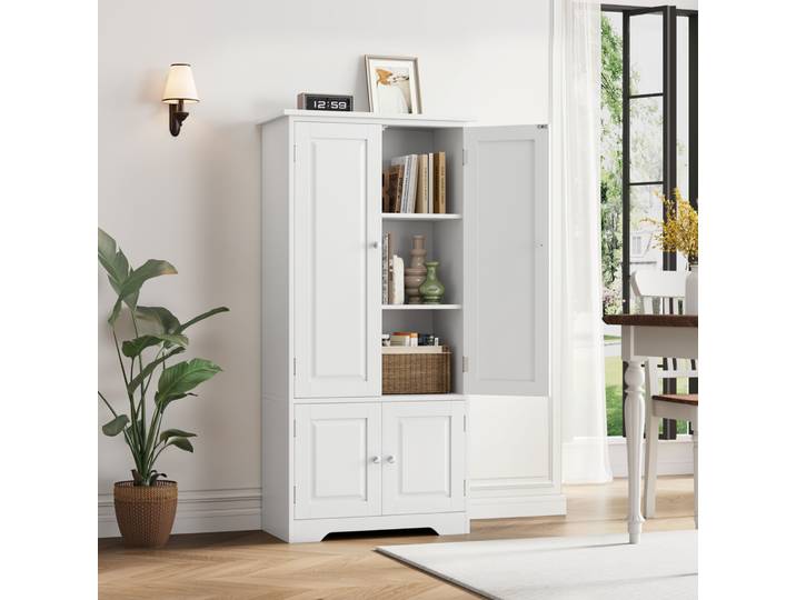 Getone Meuble Cuisine Rangement Armoire de Rangement avec 4 Portes Buffet de Cuisine Armoire de Rangement pour Chambre, Salon, Bureau 58x31,5x123cm Blanc/Noir