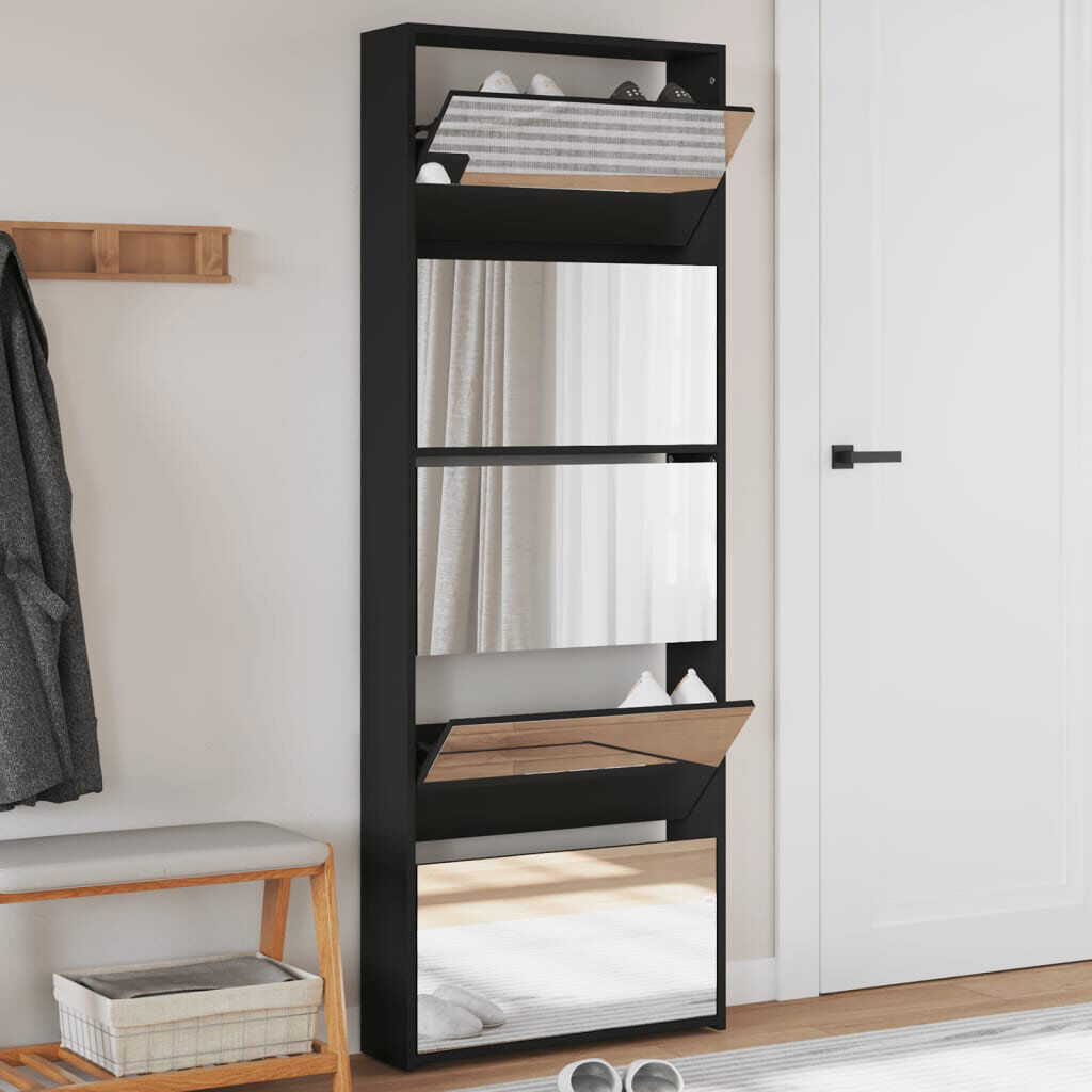 Symple Stuff vidaXL Shoe Cabinet 5-Layer Mirror Rack Organiser Black 4