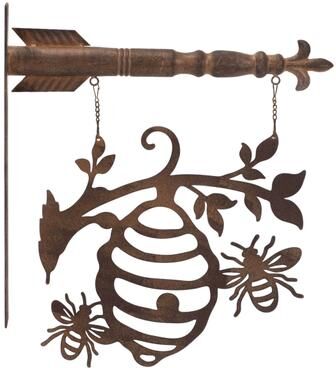 "Bumble Bee Hive Garden Sign 15.5""H by Melrose in Bronze"