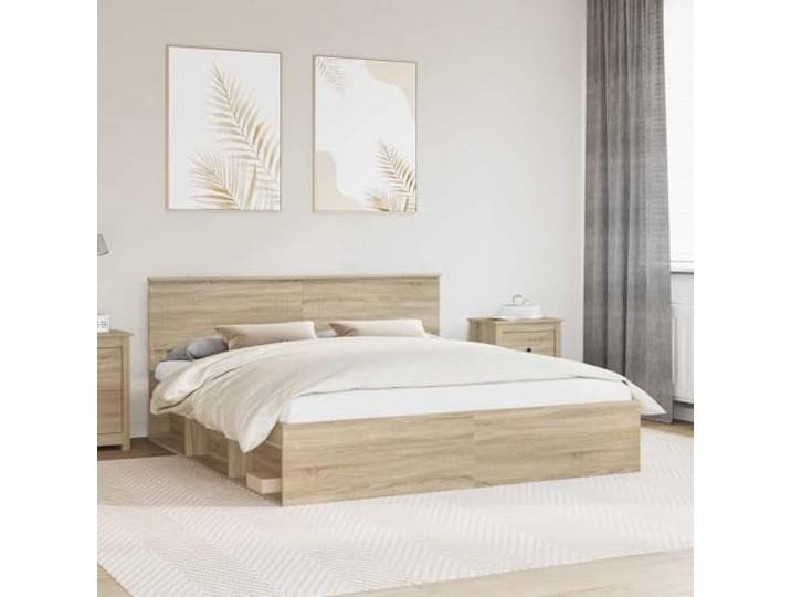 Massivholz stabil Schlankes Design modernes Bettgestell Sonoma 200 x 200 cm Bettgestell mit Kopfteil Sonoma 200x200 cm Holzwerkstoff Kaiserbett Lattenrost Stabil Modernes Design