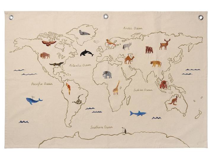 Ferm Living Carte en tissu The World Blanc cassé