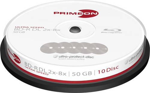 Primeon 2761311 Blu-ray BD-R DL Rohling 50GB 10 St. Spindel Antikratzbeschichtung