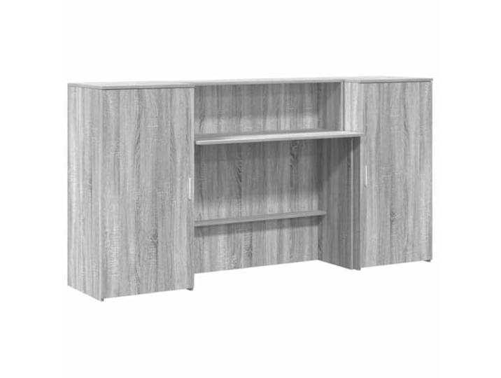 HKLGBVCR Empfangsschreibtisch Sonoma, Grau, 200 x 50 x 103,5 cm, Holz Integrierte Arbeitsplatte, Aufbewahrungsschrank, Seitenteile, professionelle Verwendung, Wandbefestigung inklusive