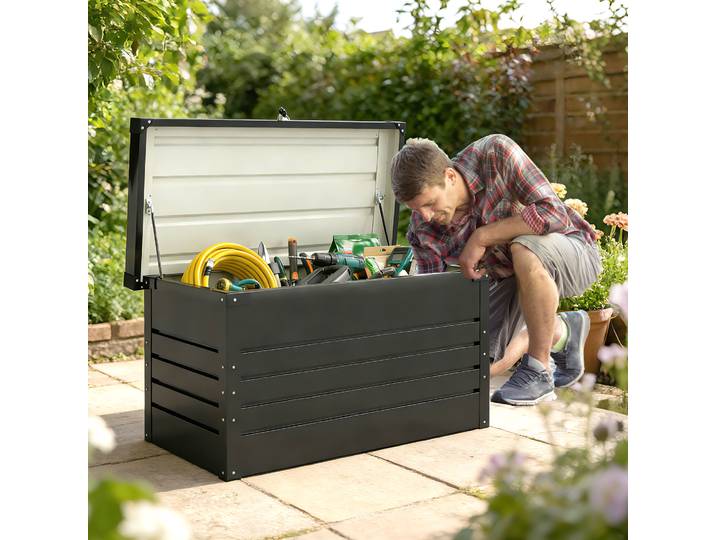Outsunny Coffre Rangement Métal 450L Verrouillable Gris Anthracite