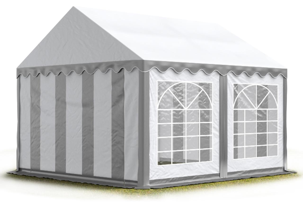 TOOLPORT Partyzelt Festzelt 4x4 m Garten-Pavillon PVC Plane 700 N in grau-weiß Wasserdicht