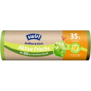 Swirl Müllbeutel Aktive Frische, 35 Liter, mit Zugband, grün, 9 Stück