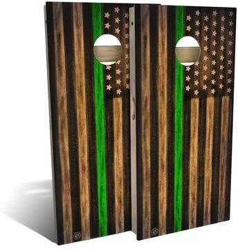 Skip's Garage Charred First Responder Green Line Outdoor Cornhole Board Set