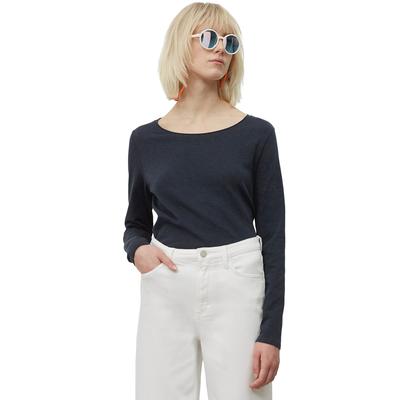 Langarmshirt MARC O'POLO DENIM, Damen, Gr. M, blau (marine), Slub, Obermaterial: 100% Baumwolle, unifarben, figurbetont hüftlang, U-Boot-Ausschnitt, abgesteppt, Shirts Langarmshirt, als tolles Langarm-Basic