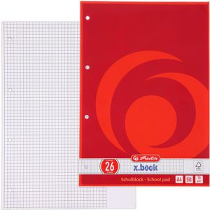 Herlitz Briefblock 10354991 x-book, A4, 70g/qm, 4-fach gelocht, 50 Blatt, kariert