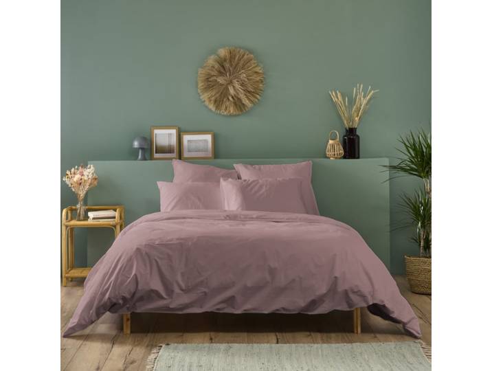 Parure de lit 1 personne coton percale lilas 140x200cm