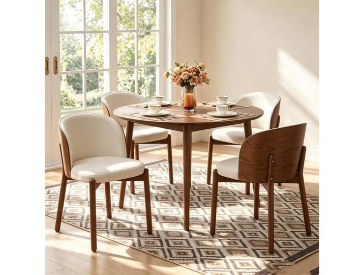 Lot de 4 Chaises de Salle à Manger en Bois Massif Chaises de Cuisine rembourrées Tissu en Lin Placage en Bois Massif de Frêne