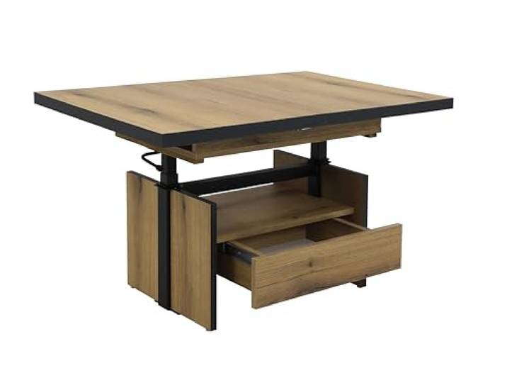 Hela Tische, Couchtisch Noah, Tischplatte ausziehbar Evoke Eiche, Höhenverstellbar,Schubkasten, Maß 110-150x70cm