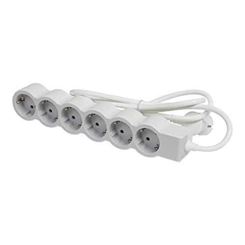 Legrand Platte stekkerdoos met 6 stopcontacten, 1,5 meter kabel, Ultrawit/Grijs