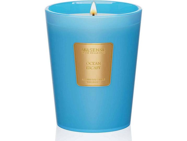Duftkerze Ocean Escape Sojawachskerze 400g 75h Brenndauer, Blau, Paraffin, 12.7 cm, Dekoration, Kerzen & Kerzenhalter, Duftkerzen
