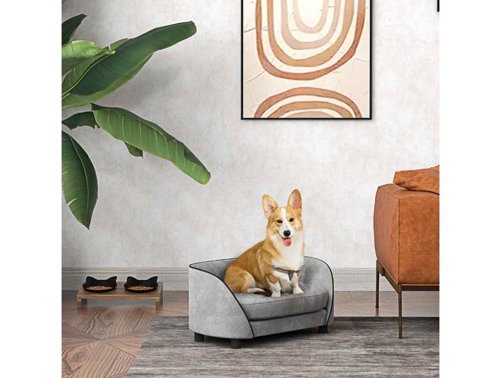 PawHut Canapé Chien Velours Gris Housse Amovible Lavable