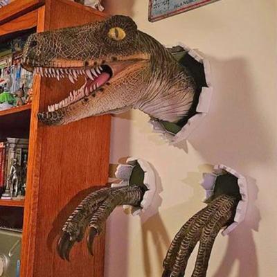 Cozy Casa Charm 3D Dinosaur Decoration Velociraptor Set Resin Wall Atmosphere Decorative Props blue