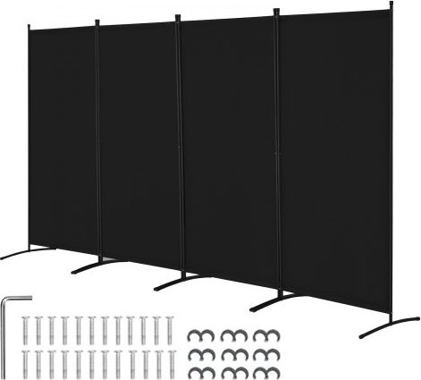 VEVOR Room Divider 4 Panelen Zwart, Opvouwbaar Privacy Scherm en Draagbare Scheidingswand, B/D/H: 346,4 x 52 x 184 cm