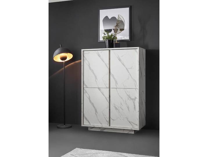 Mid.you Highboard, Weiss, Holzwerkstoff, 3 Fächer, 92x145x43 cm, Kleinmöbel, Kommoden, Highboards